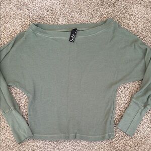 bobi Sage Green Waffle Knit Boatneck Pullover